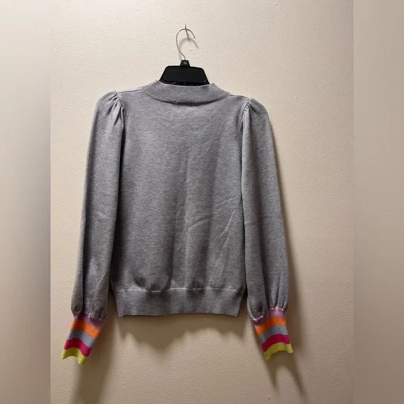 Fate Gray Puffy Long Sleeve Boho Sweater, Women's Sz M, Gray with Colorful Cuffs - Picture 2 of 6